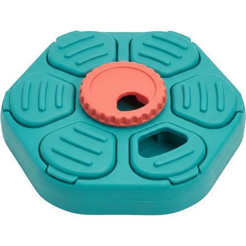 Pudva Hexagonal TPR Treat Puzzle Wheel with 6 Chambers 18 cm Teal Coral - Product view