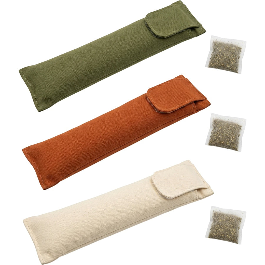 Pudva Refillable Canvas Cat Kicker Toys 28 cm 3 Piece Olive Rust Cream